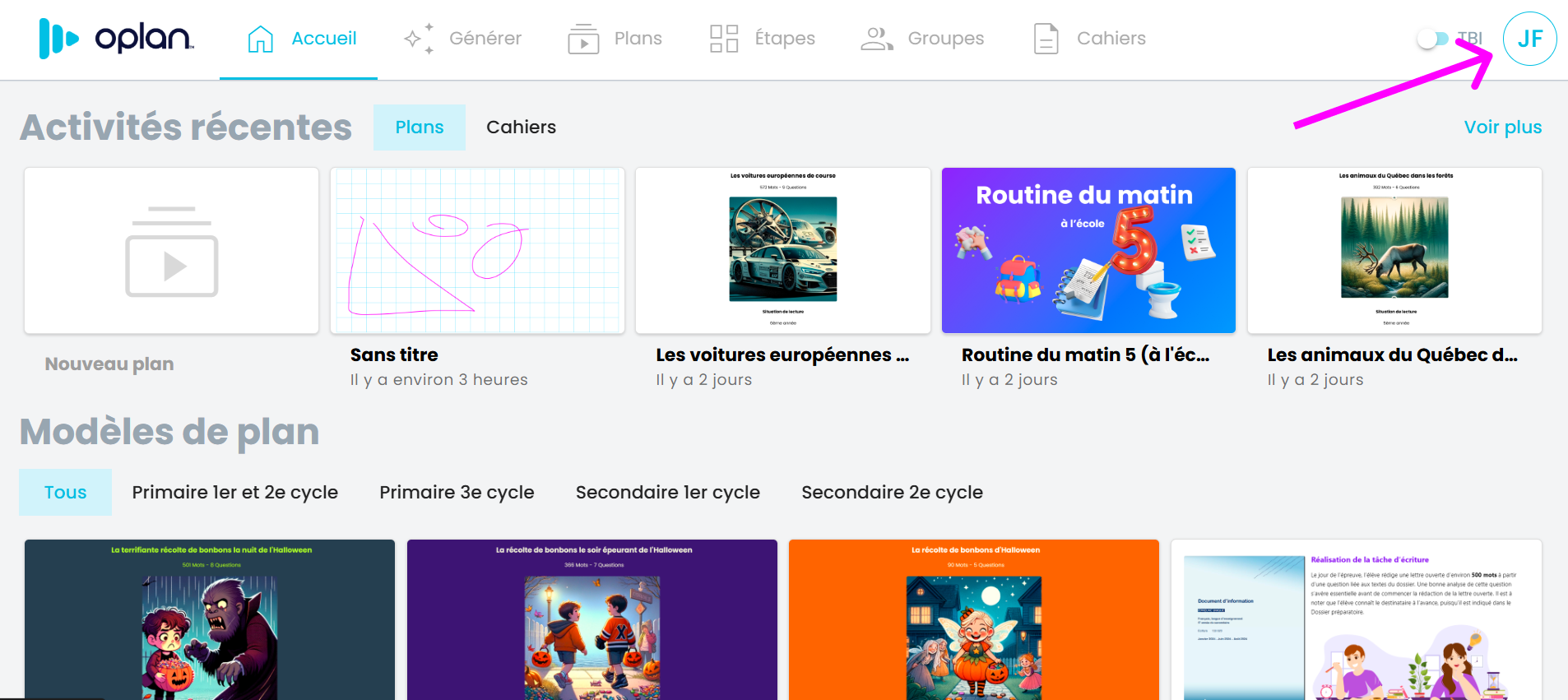 Menu de départ avec Oplan